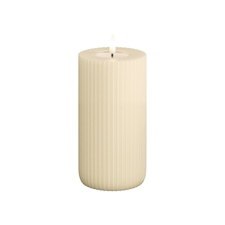 LED Kerze reale Flamme  Shape gerillt 15 cm H Creme